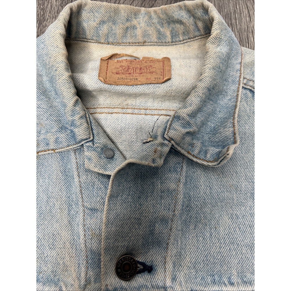 Levi's VTG 70s Denim Trucker Jacket Sz 44 Type 3 70505 0214 Light Wash Thrashed! - Picture 13 of 16